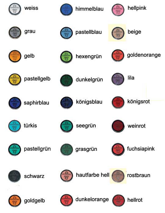 Aqua-Schminkfarben Normalfabtöne Farbkarte